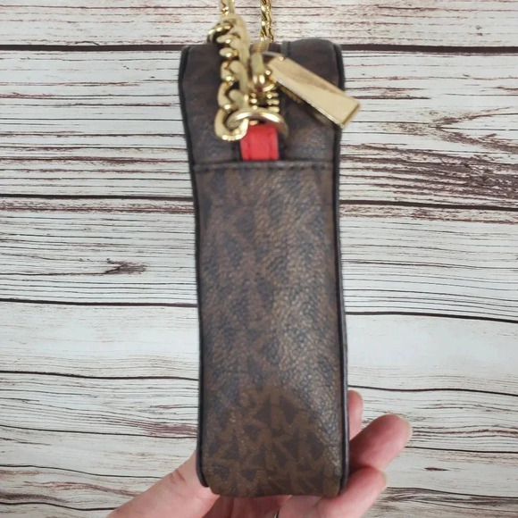 Michael Kors Jet Set East West Signature Brown/Red/Gold Perforated Crossbody Bag - Picture 9 of 16